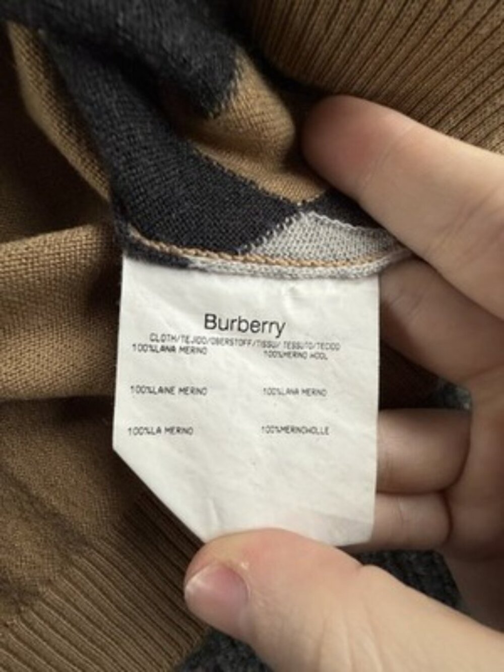 Burberry 42 Wool Logo Pullover V-Neck Long Sleeve Sweater Beige Gray Preppy Knit - Picture 12 of 16